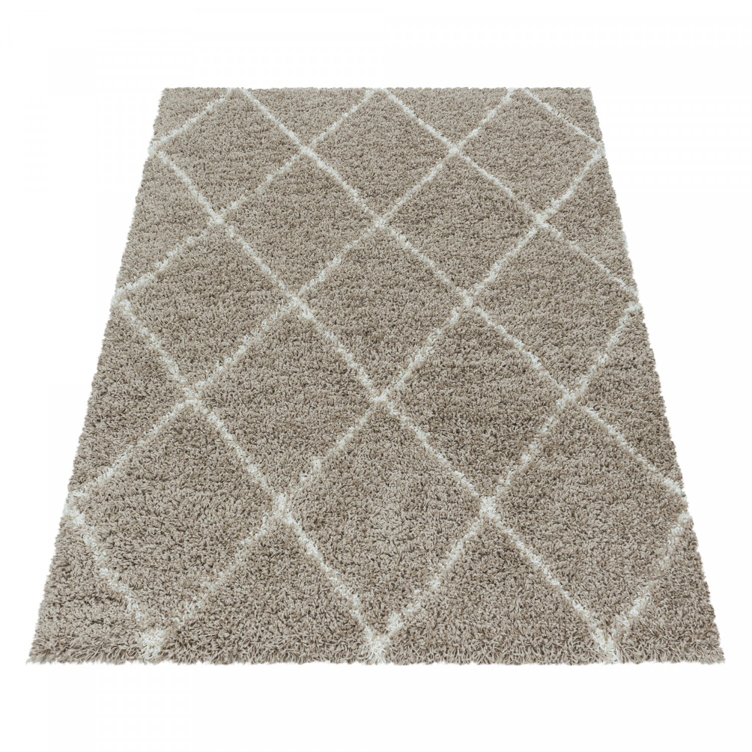 Moderner Hochflor Teppich, Skandinavischer Stil mit Rautenmuster, Shaggy Teppich