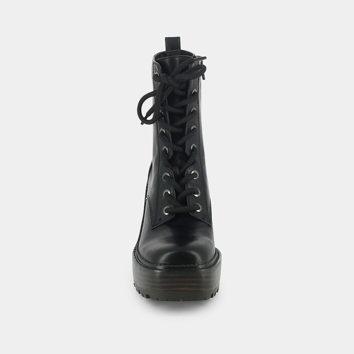 Bottines à talons et lacets  en cuir noir