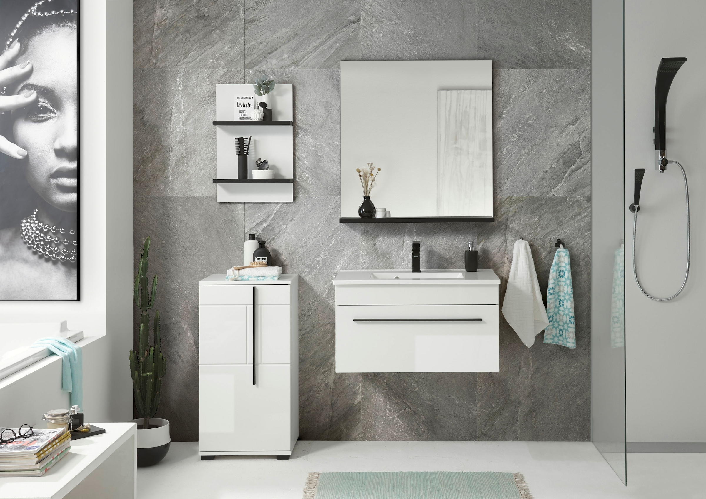 INOSIGN Waschtisch »Cantara, Waschtisch inkl. Waschbecken, modernes Design« mit schwarzen Griffen, ausreichend Stauraum