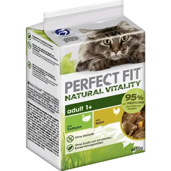 Katze Natural Vitality Adult 1+ mit Truthahn & mit Huhn Multipack