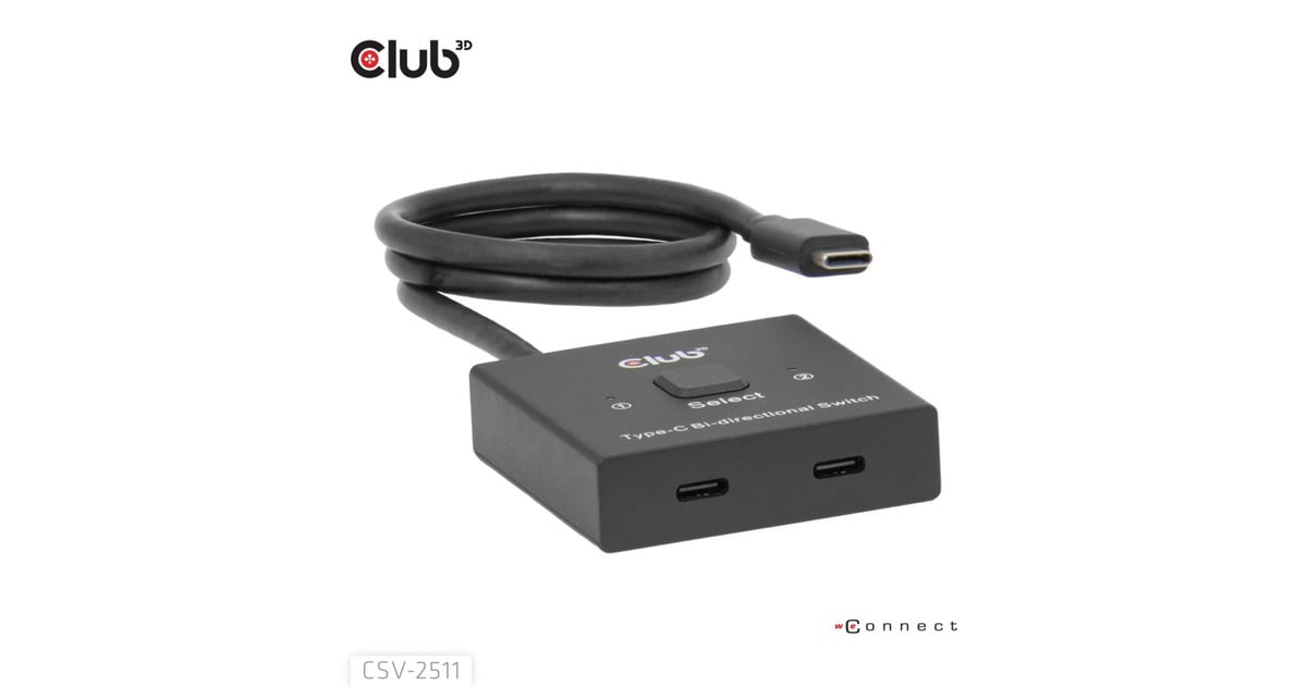 Club 3DUSB-C Bi-Directional Video + Data + PD Switch usb-switch  (Zwart)