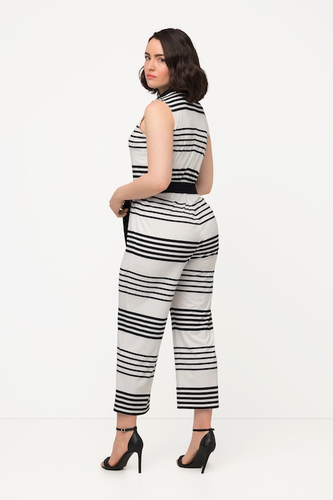 Jumpsuit, Streifen, Hemdkragen, weites Bein, ärmellos