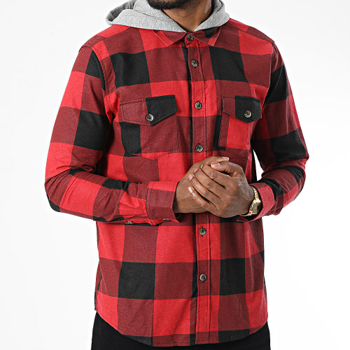 Chemise Manches Longues Capuche A Carreaux Ingaro Rouge Noir