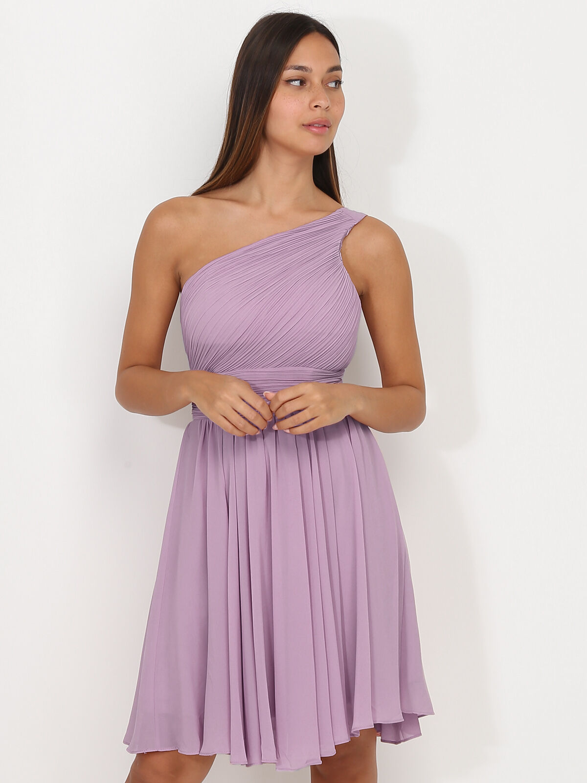 Robe asymétrique drapée- Violet clair