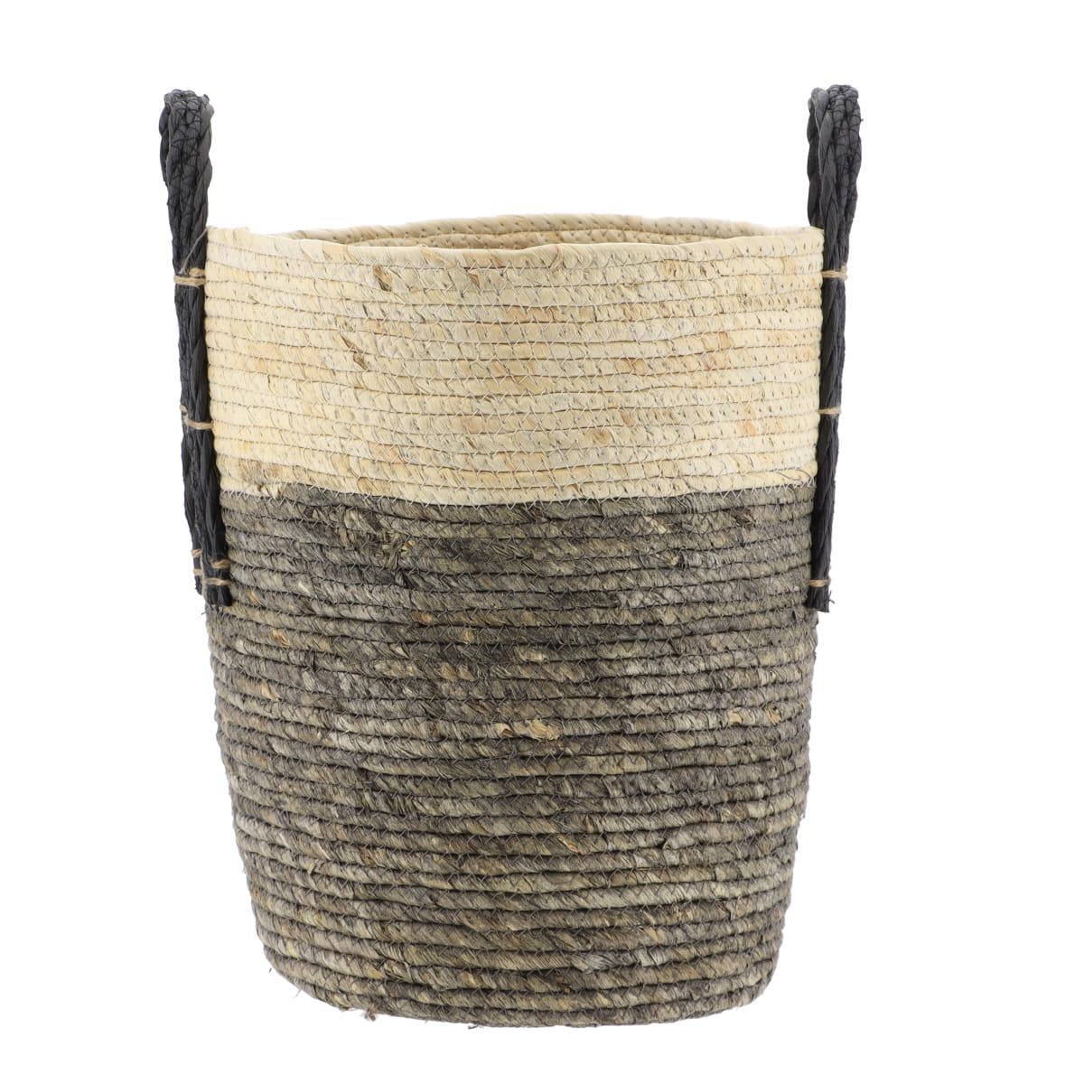 PANIERE A LINGE MAIS NATUREL GRIS 32X38CM