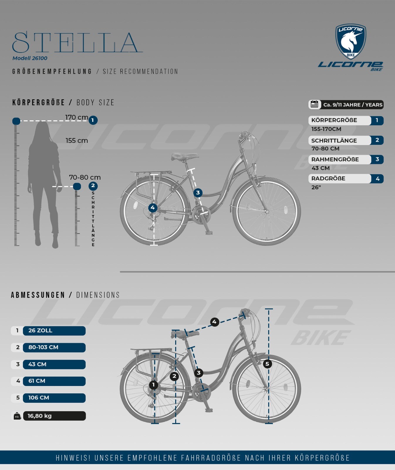 Licorne Bike Stella Premium City Bike 20,24,26 und 28 Zoll Fahrrad für Mädchen Herren und Damen 21 Gang (6 Gang bei 20 Zoll) Holland Citybike