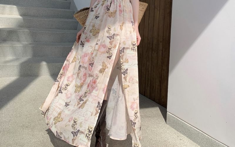 12th Tone - Mouwloze maxi-A-lijnjurk met bloemenprint