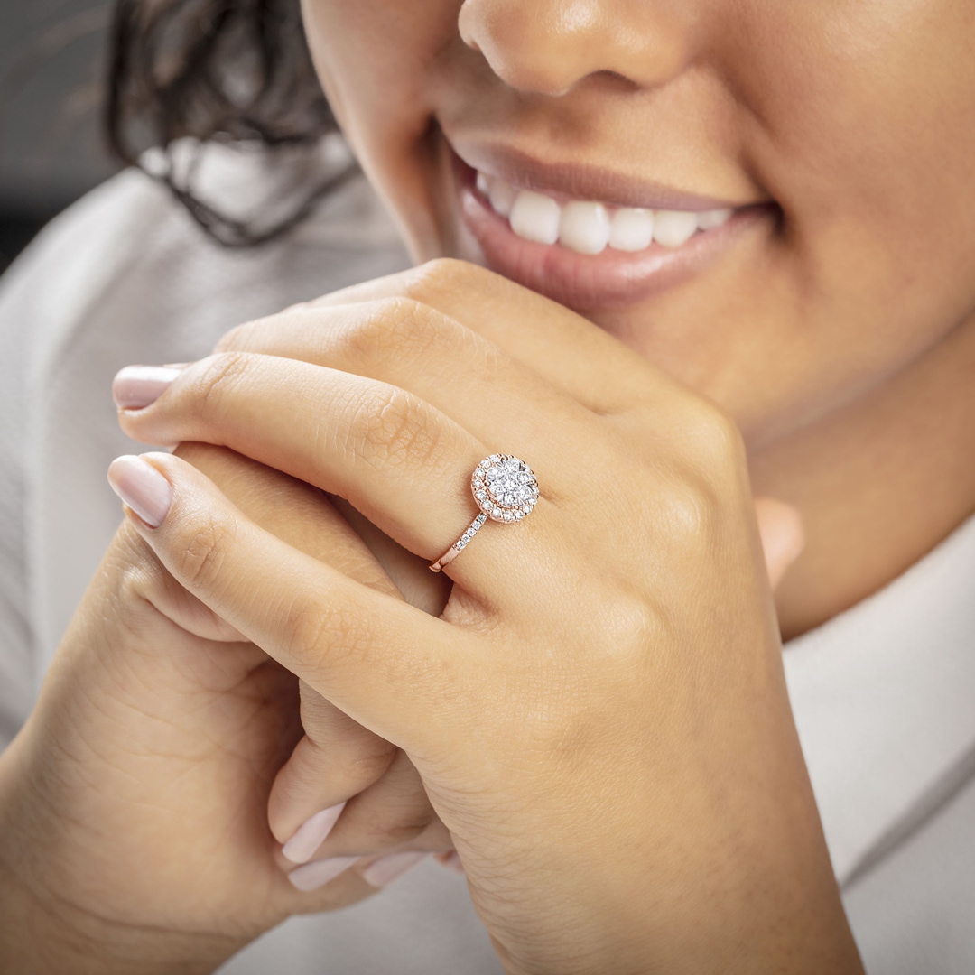 0.75 Karat Diamanten Halo Verlobungsring 750/18 K Roségold