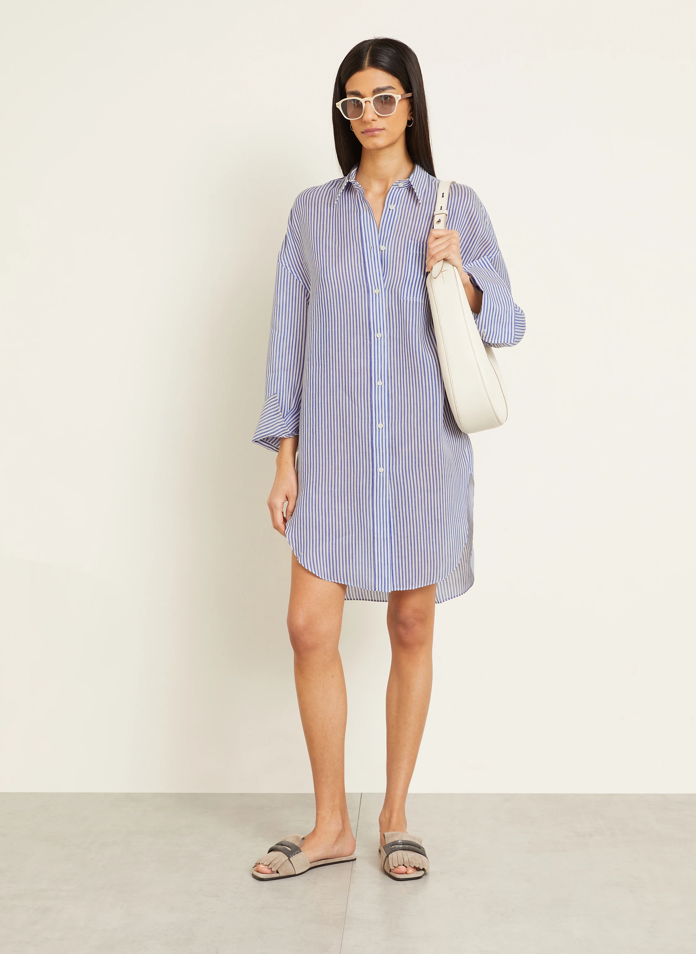 BRUNELLO CUCINELLI Hemdblusenkleid mit Schmucksteinen