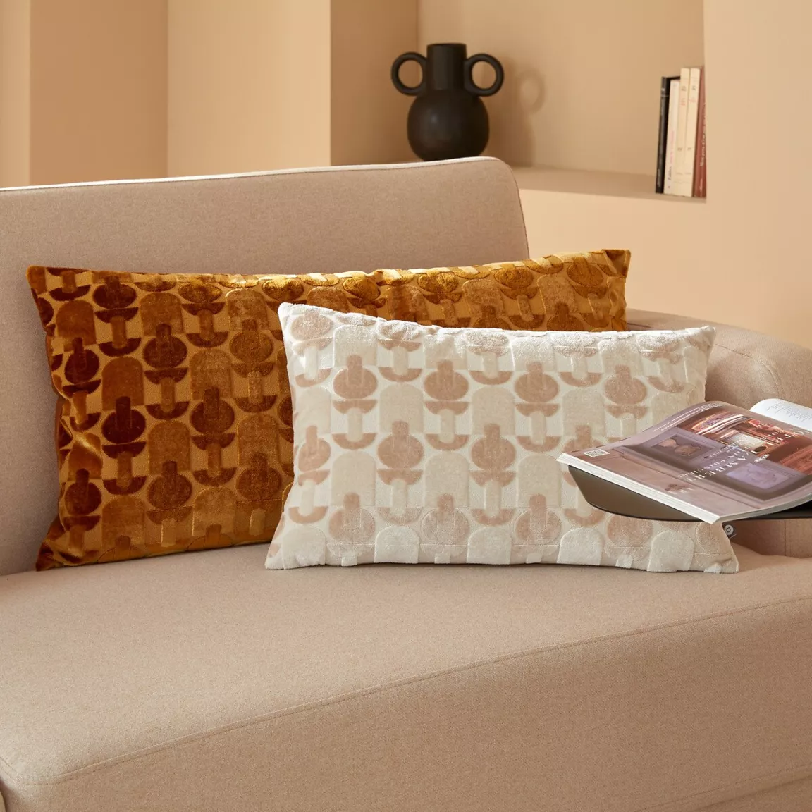 Coussin rectangulaire velours (35 x 75 cm) Luna Jaune ocre
