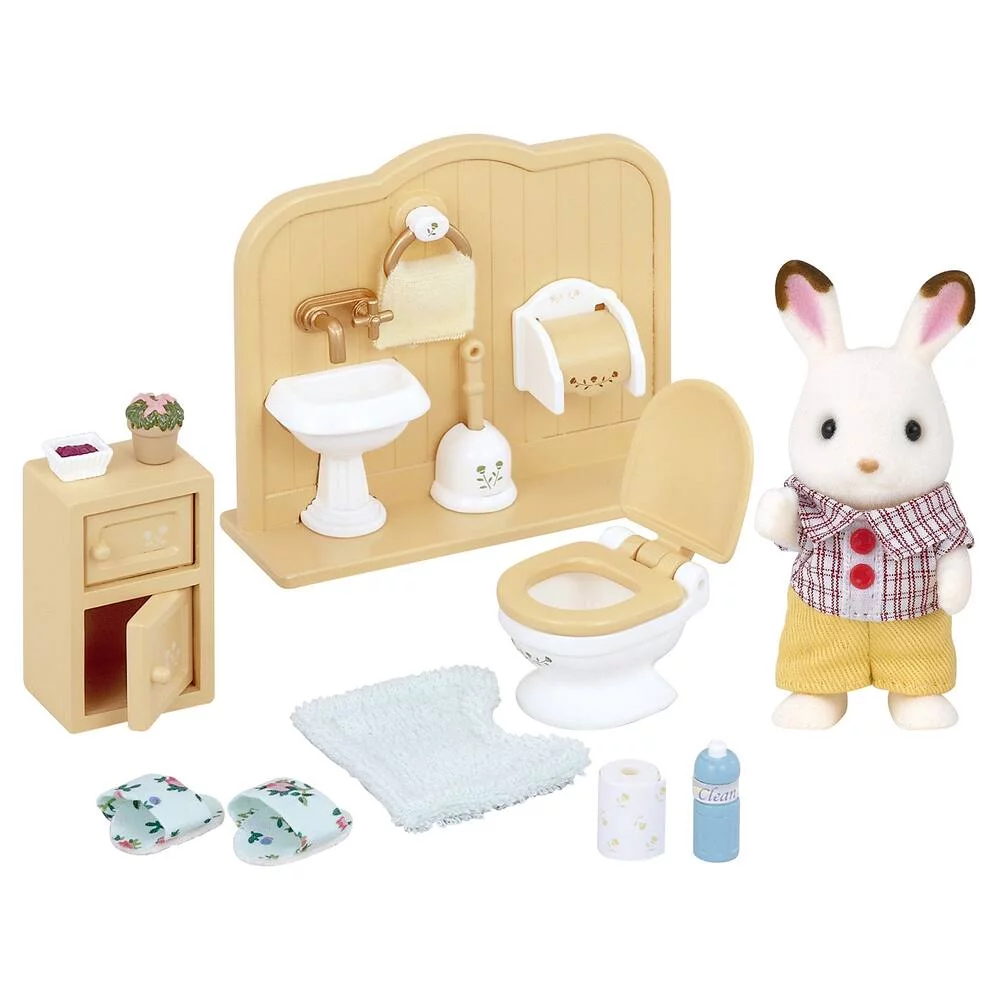 FRERE LAPIN ET TOILETTES - SYLVANIAN MEUBLES ET ACCESSOIRES