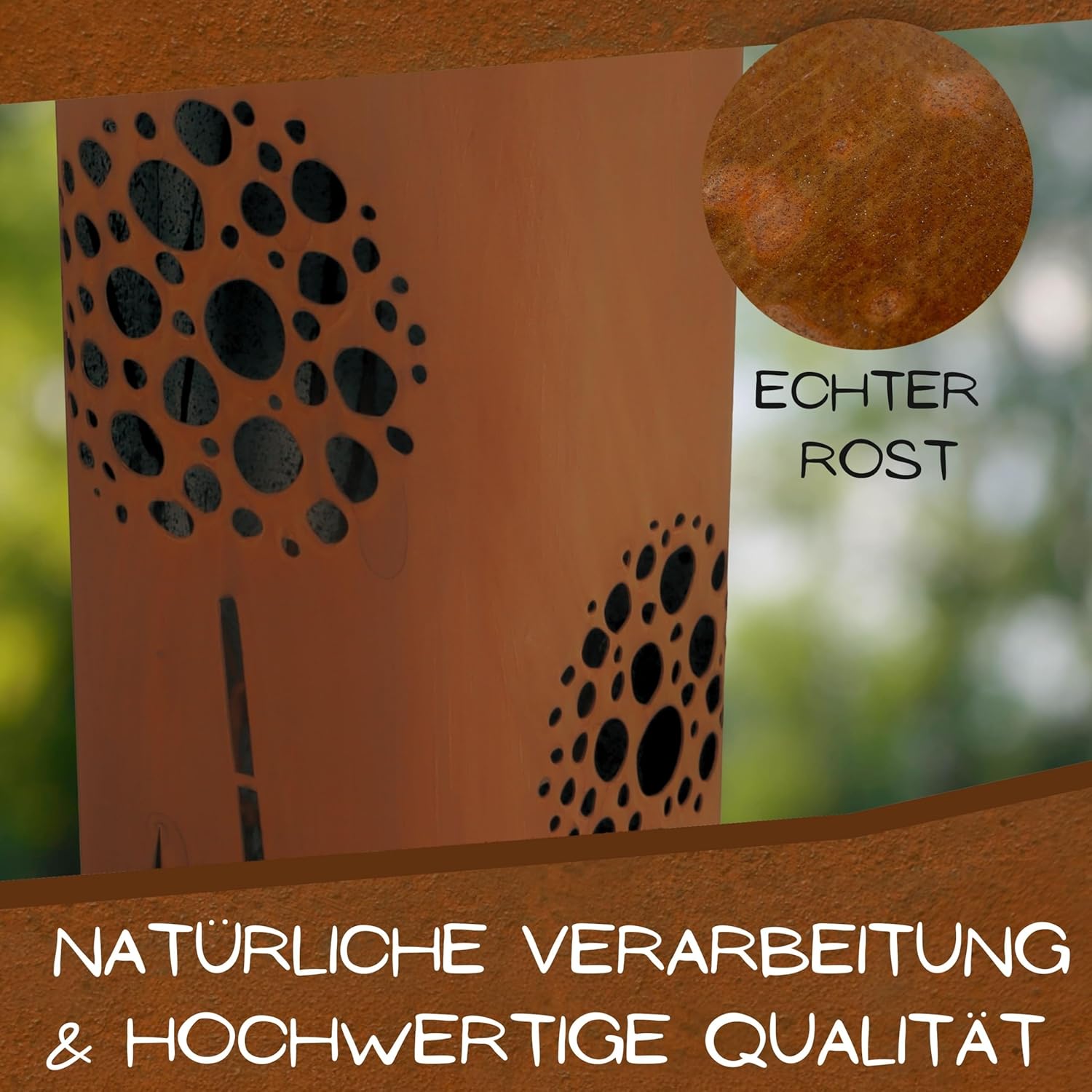 Rostikal | Deko Säule mit Pustebumen | Garten Ständer im Metalldesign Edelrost | 100 cm