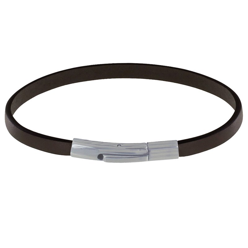 Bracelet Homme Cuir Simple Fermoir Acier Inoxydable - Marron foncé