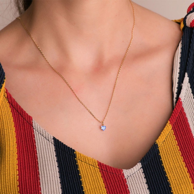 Collier - Pendentif Or Jaune 18 Carats 750/000 - Zirconium Bleu Topaze - Chaine Dorée