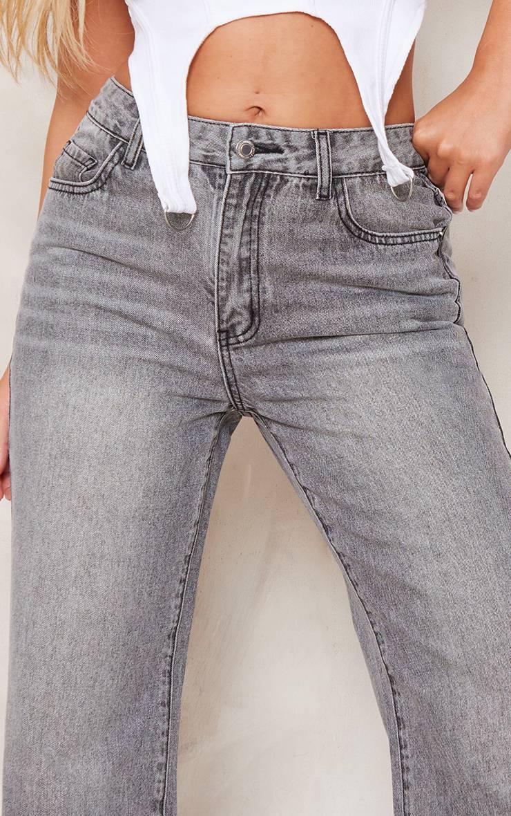 Gris Jean Droit Délavé Effet Usé