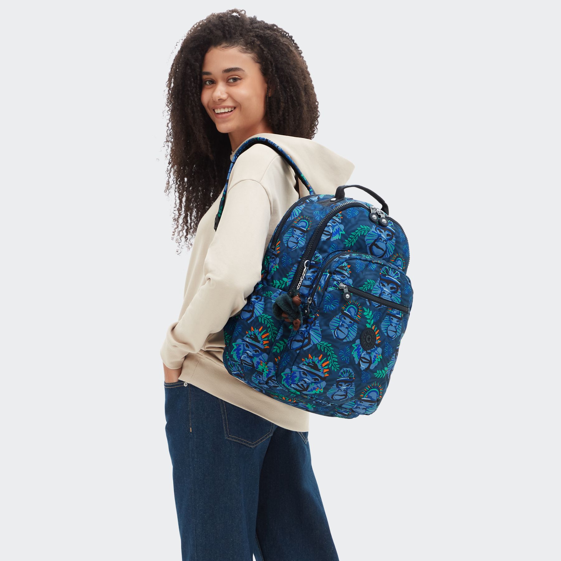 SEOUL LAP Grand sac à dos avec compartiment séparé pour ordinateur portable - Blue Monkey Fun