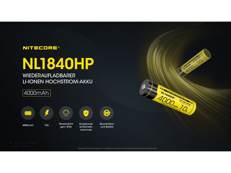 Nitecore Akku NL1840HP 4000 mAh Akku für verschiedene Nitecore-Stirnlampen