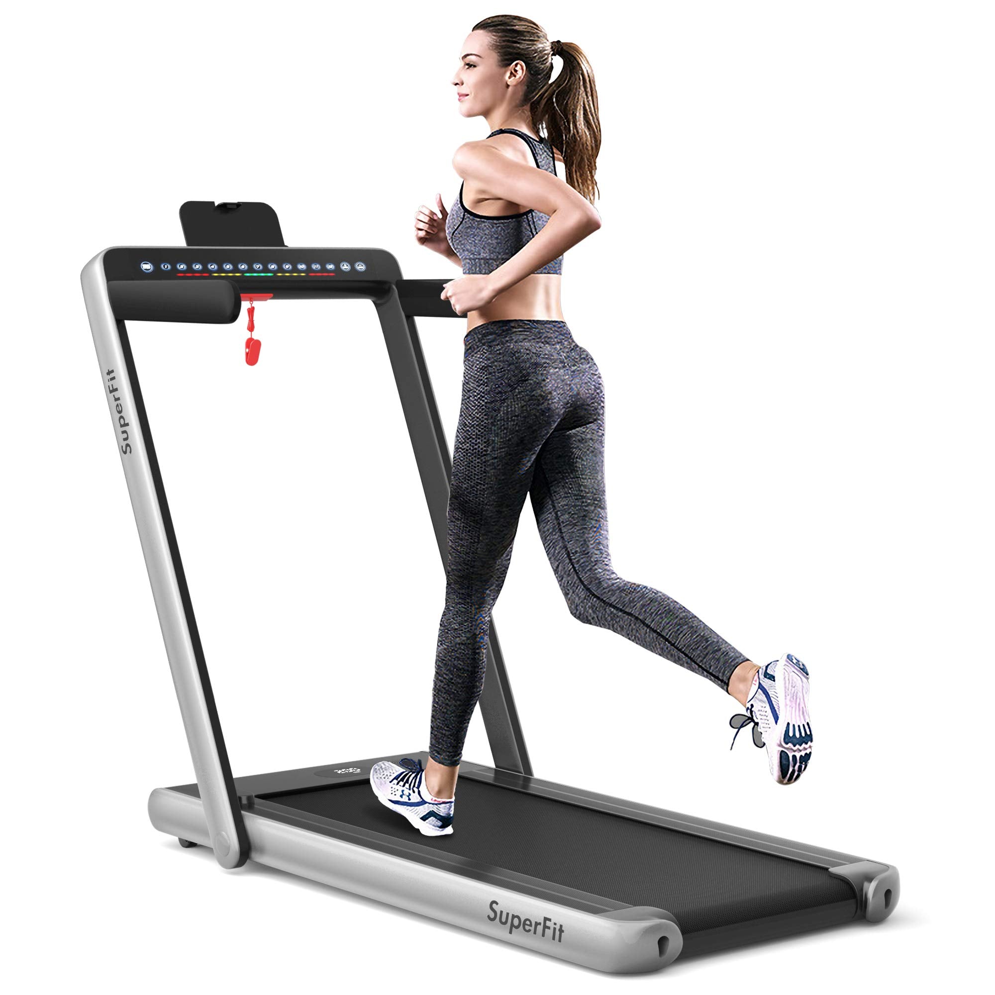 Esteira dobrável 2 em 1 com visor duplo, 2.25HP Superfit, para uso embaixo da mesa.