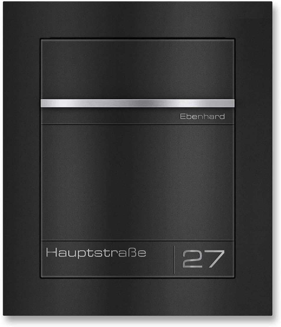 Metzler Unterputz Briefkasten Tiefschwarz RAL 9005 – Hochwertiger Einbaubriefkasten aus pulverbeschichtetem Stahl mit Lasergravur auf Edelstahl-Namensschild, flächenbündig, wetterfest, DIN A4