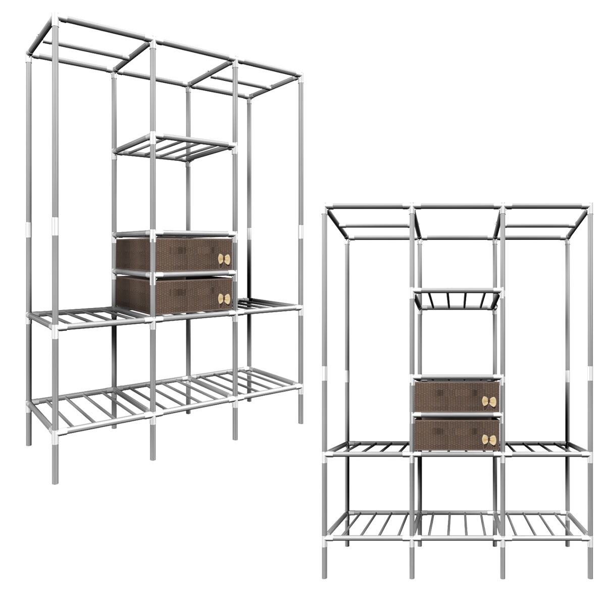 XL Kleiderschrank Metall Regal System 2 Schubladen 178x128x44,5cm Faltschrank