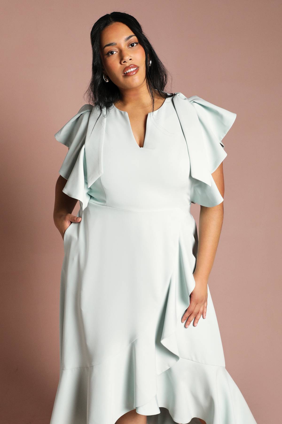 Coast Robe Midi Portefeuille à Volants en Crêpe Plus