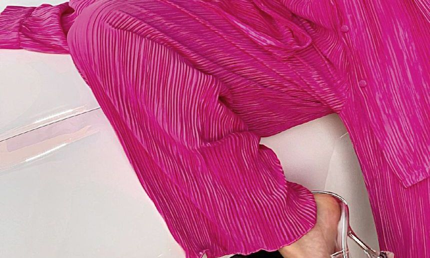 naocy.n - Set: effen gerimpeld overhemd met lange mouwen + wijde broek met elastische taille