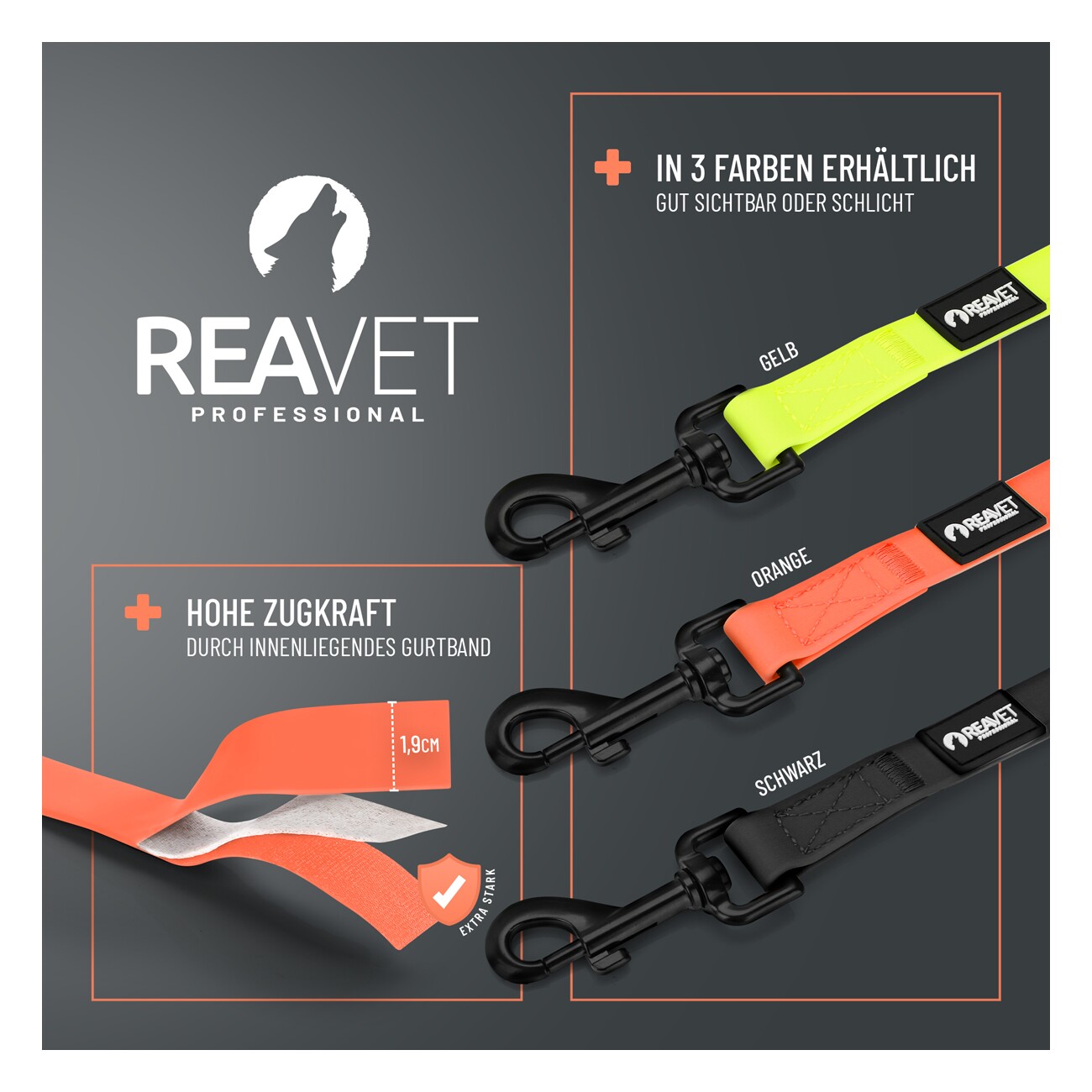 REAVET Schleppleine Orange, 15 Meter