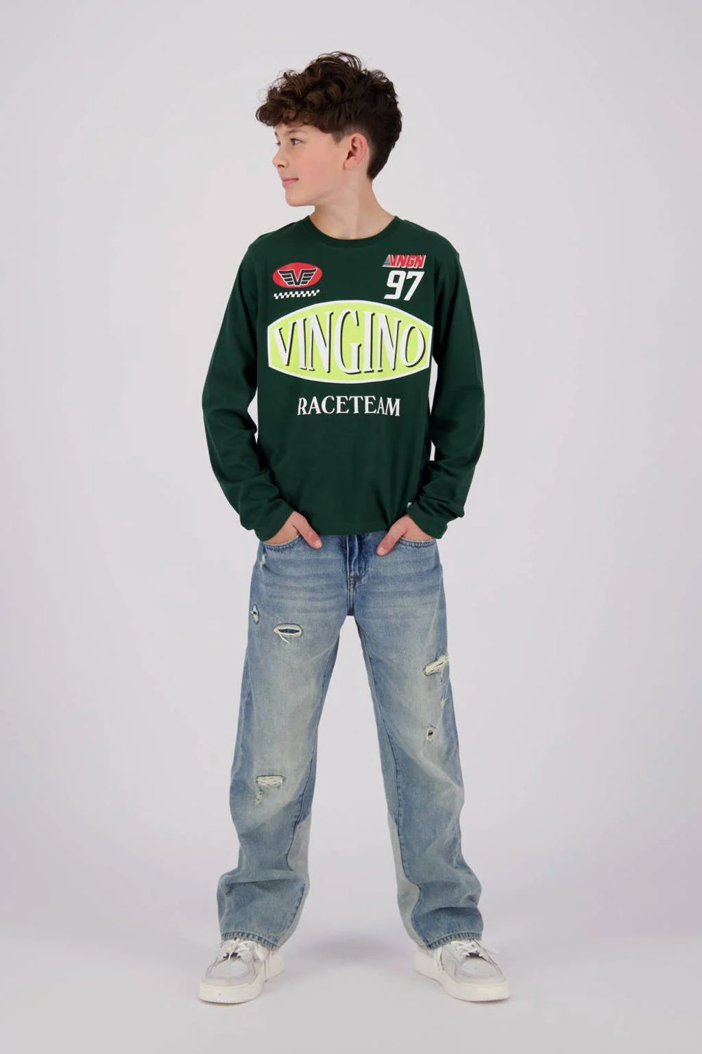 Vingino longsleeve Jacing met logo donkergroen