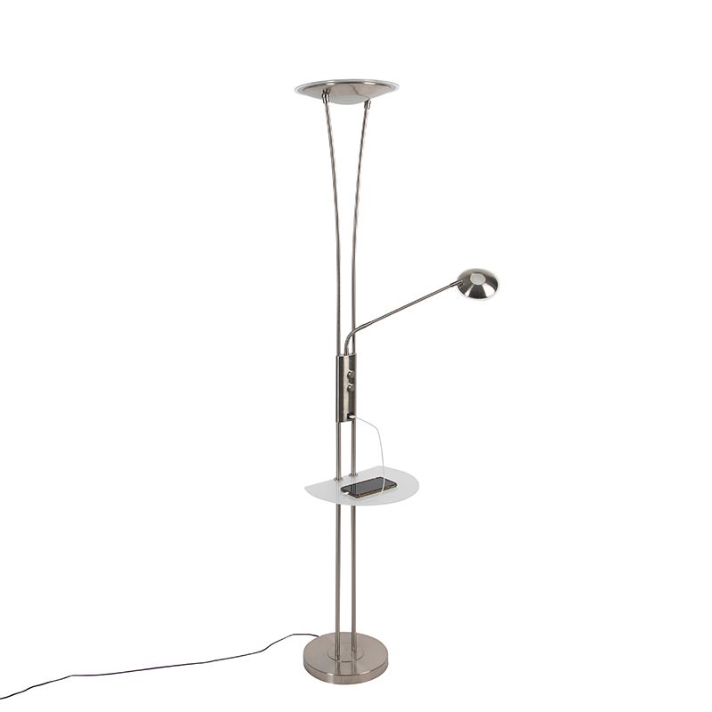 Vloerlamp staal met leesarm incl. LED en USB-poort - Sevilla