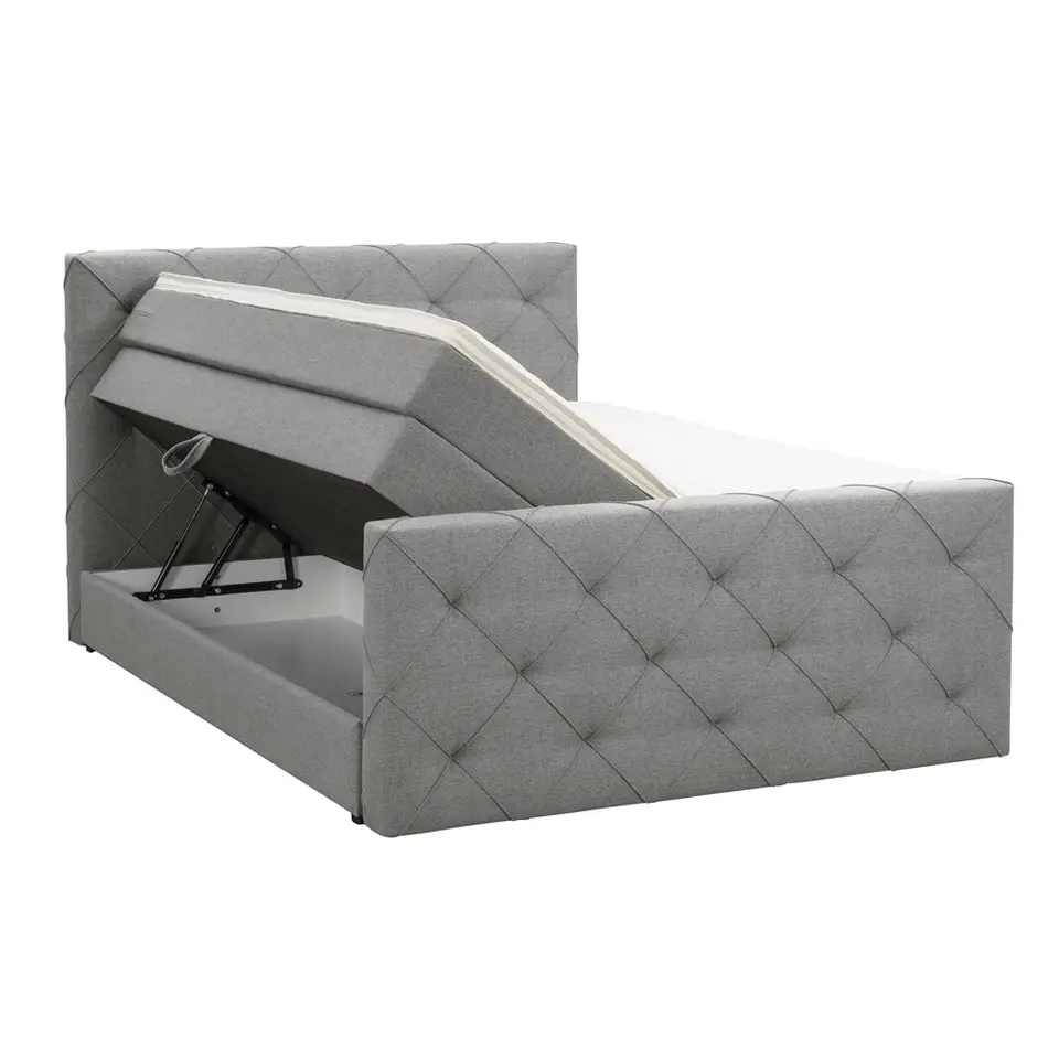 Boxspring met opbergruimte en voetbord Liv geruit - lichtgrijs - 180x200cm