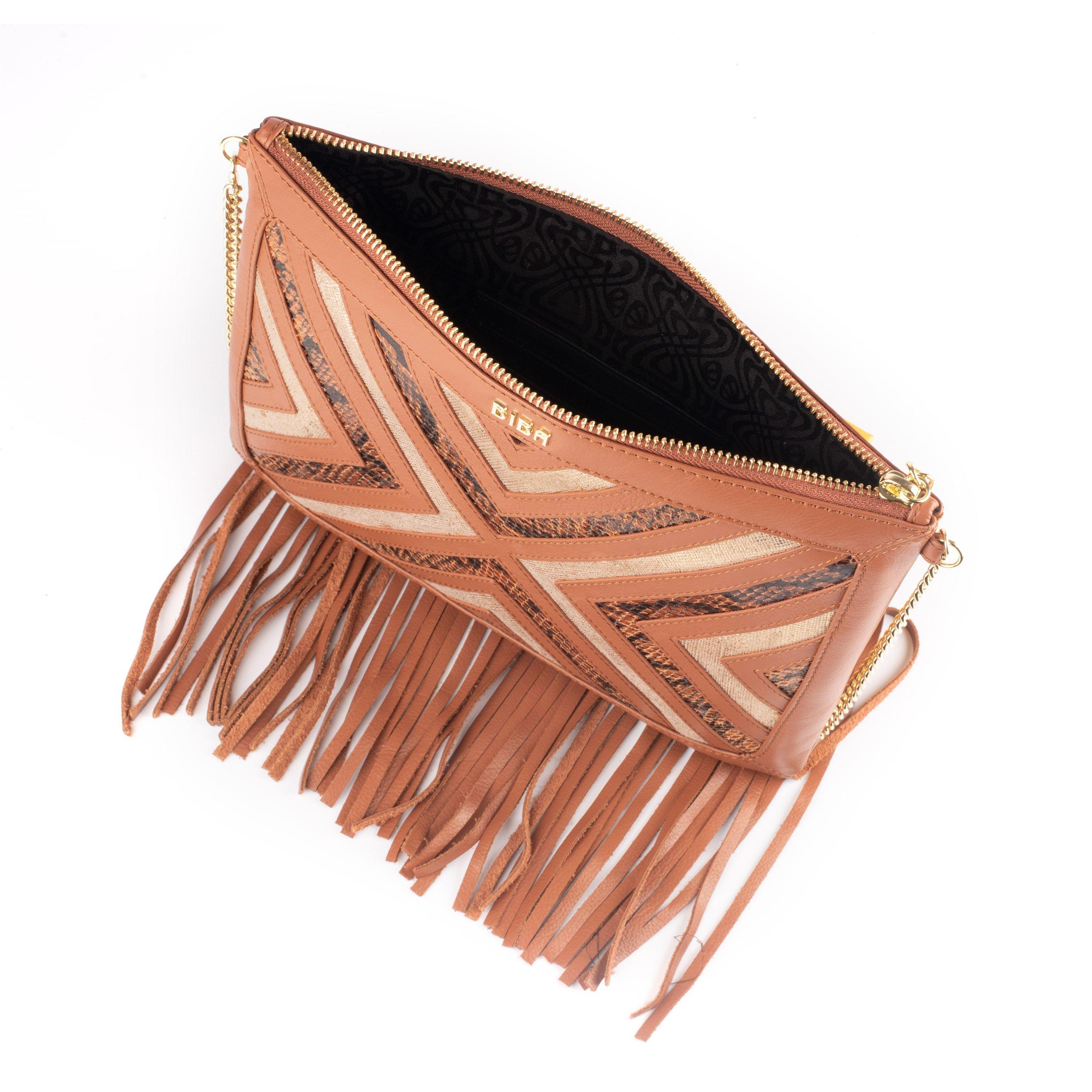 Biba Leather Fringe Chevron Pouch