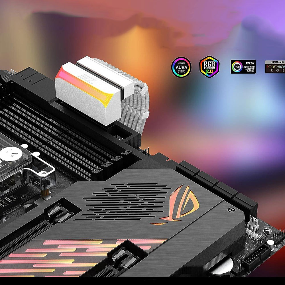 ATX 24-Pin 90 Grad Winkel Stecker Adapter Stromanschluss mit ARGB für Motherboard / Mainboard - Weiss