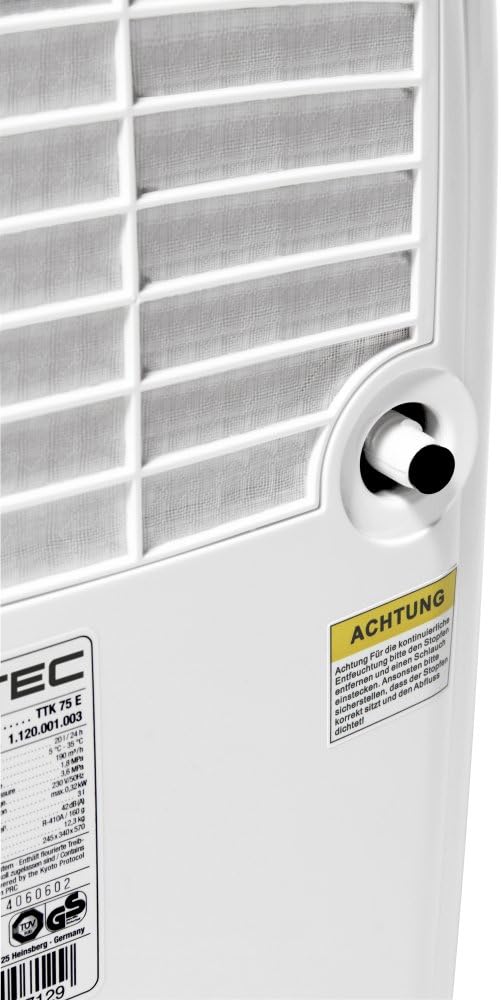 TROTEC Raumentfeuchter elektrisch TTK 75 E – Leistung 20 L/Tag – Fläche 45 m² / 110 m³ – Entfeuchtungsgerät mit Autoabschaltung