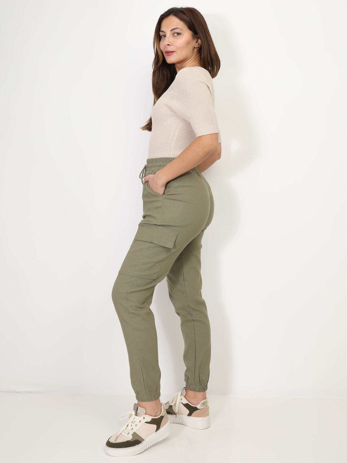 Pantalon cargo style jogging- Kaki