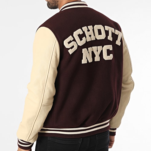 Veste Teddy Cuir LC8705 Bordeaux Beige