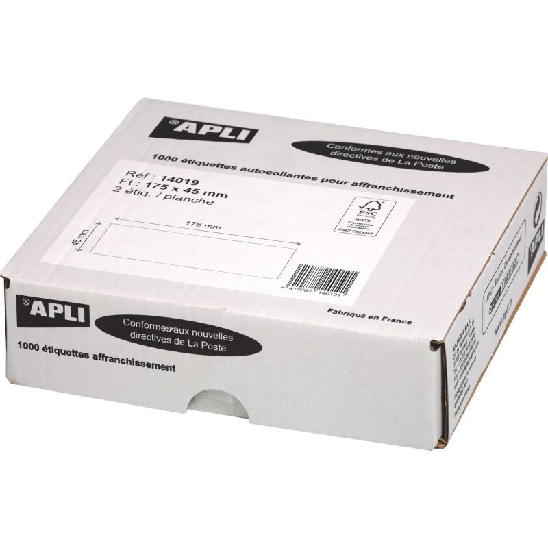 Etiquette affranchissement 2 de front 175 x 45 mm Apli Agipa blanche - Boîte de 1000