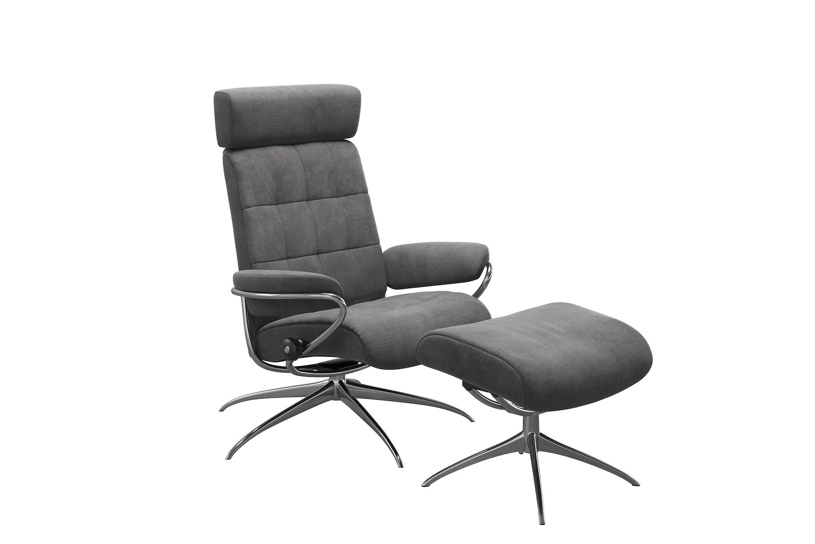 London lenestol m/krakk Tekstil Magnolia Light Grey - Star - Chrome