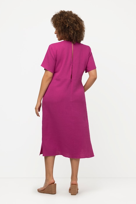 Midikleid, Musselin, A-Linie, V-Ausschnitt, Halbarm