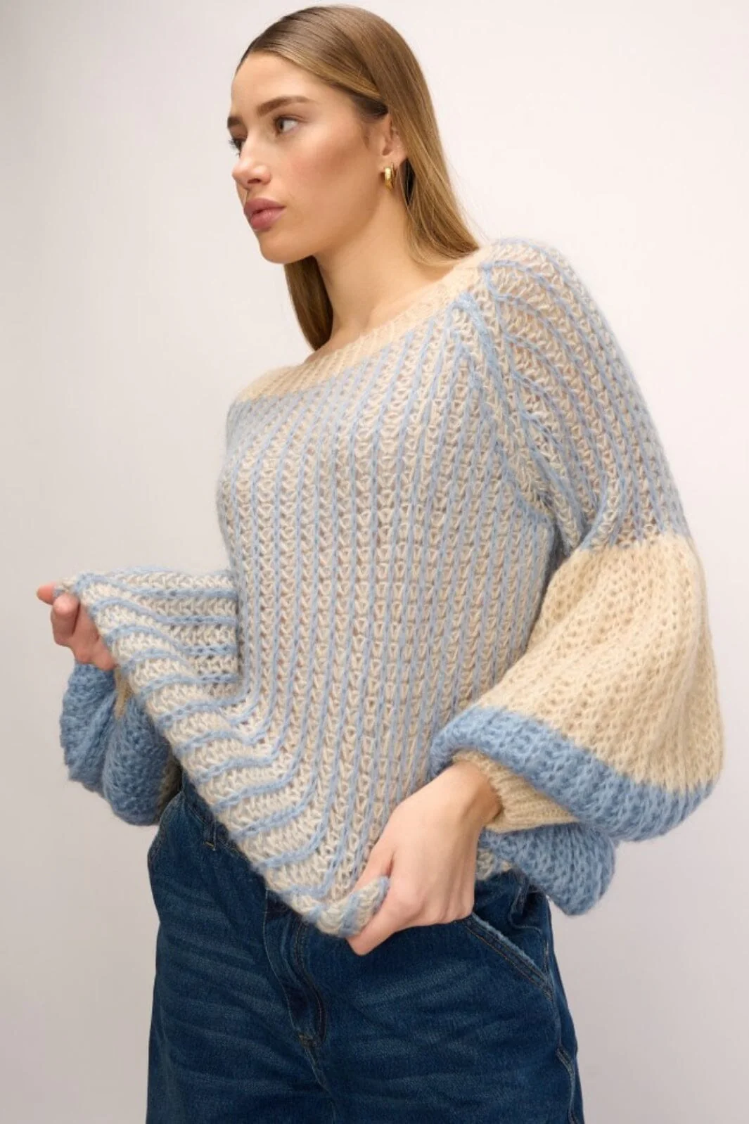 Noella Liana Knit Sweater 1036 dusty blue cream
