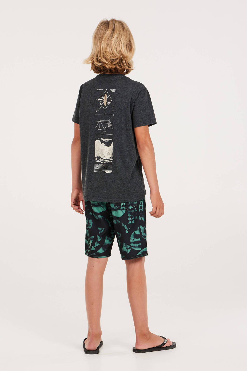 Protest T-shirt met backprint donkergrijs