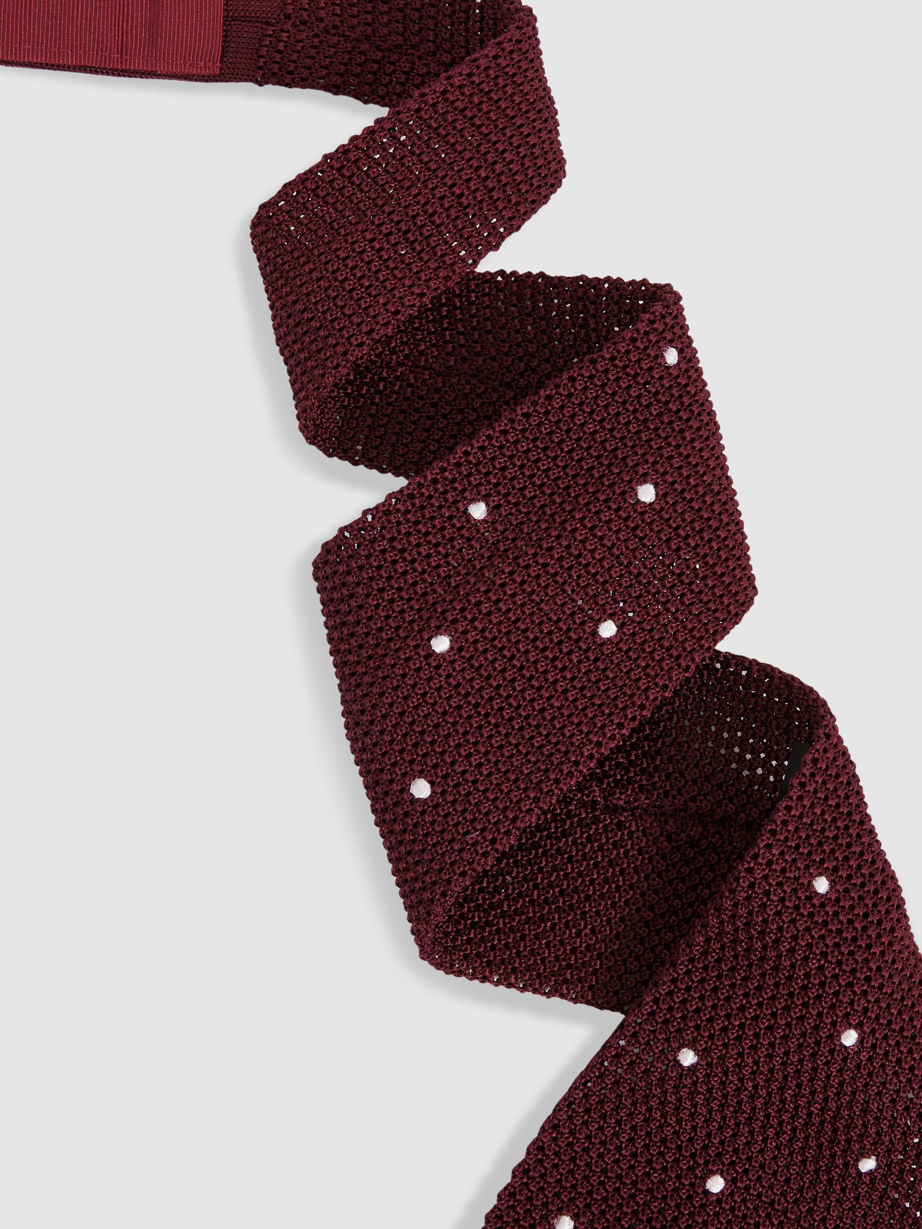 Bordeauxrood - Reiss Punto Spot Silk Knitted Pin-Dot Tie