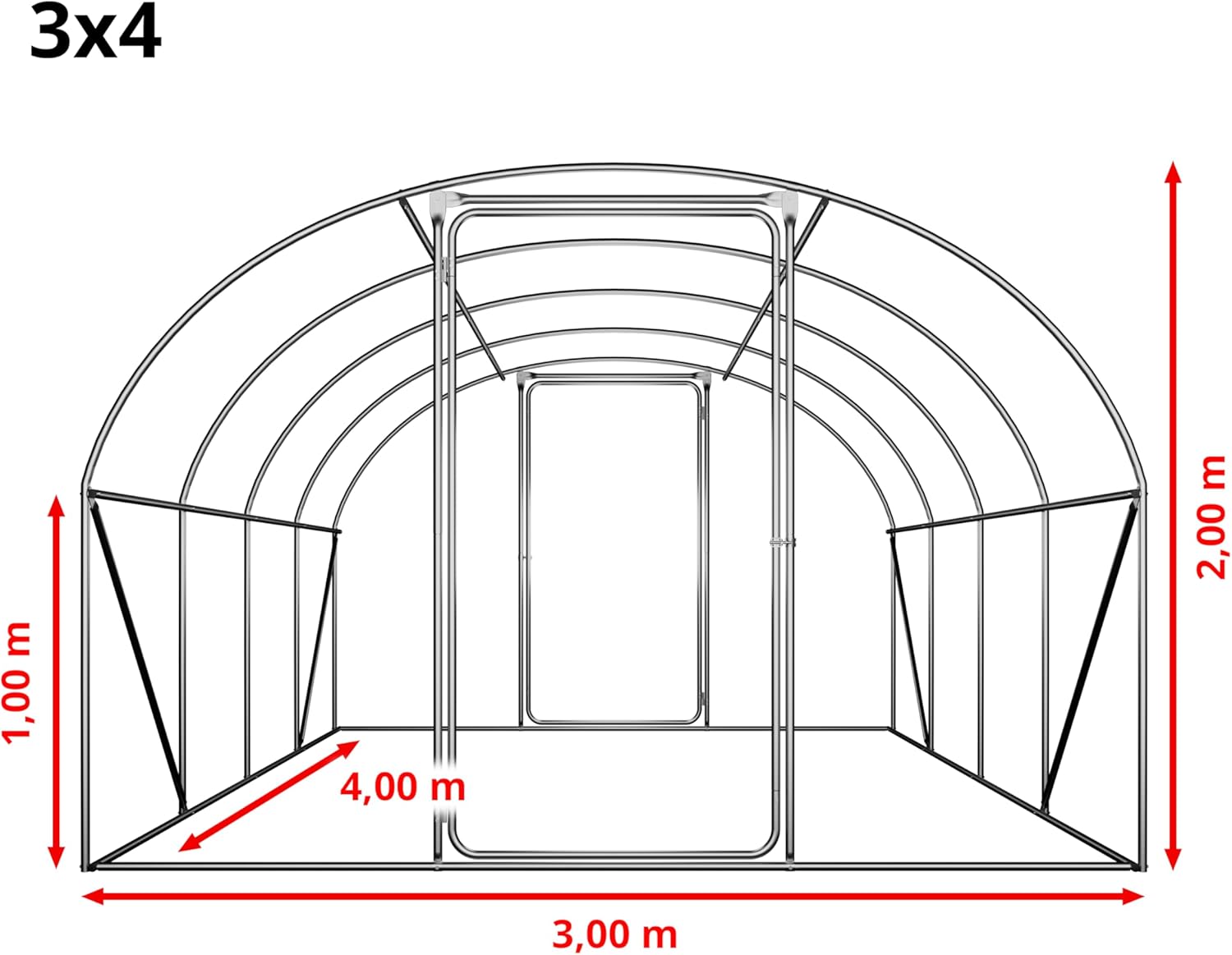 TOOLPORT Foliengewächshaus Gewächshaus 3x4m Premium mit schwenkbarer Türkonstruktion PE-Plane 180 g/m² weiß transparent