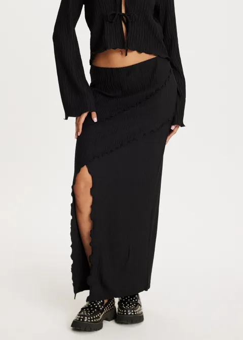Midi rok met split zwart (ZWART)