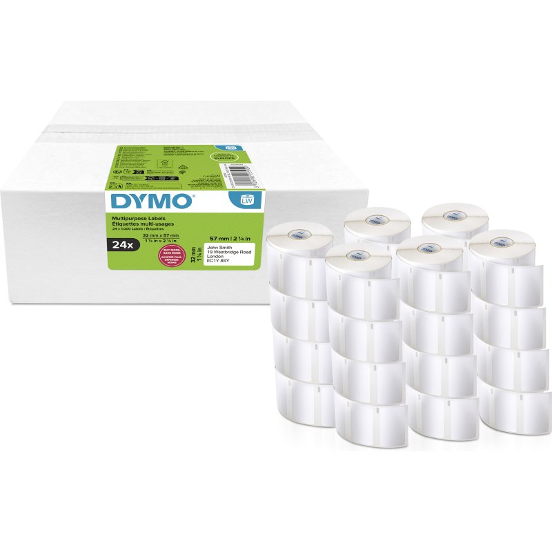 Étiquettes 32 mm x 57 mm DYMO LabelWriter - Rouleaux de 1000 étiquettes - Boîte de 24 rouleaux