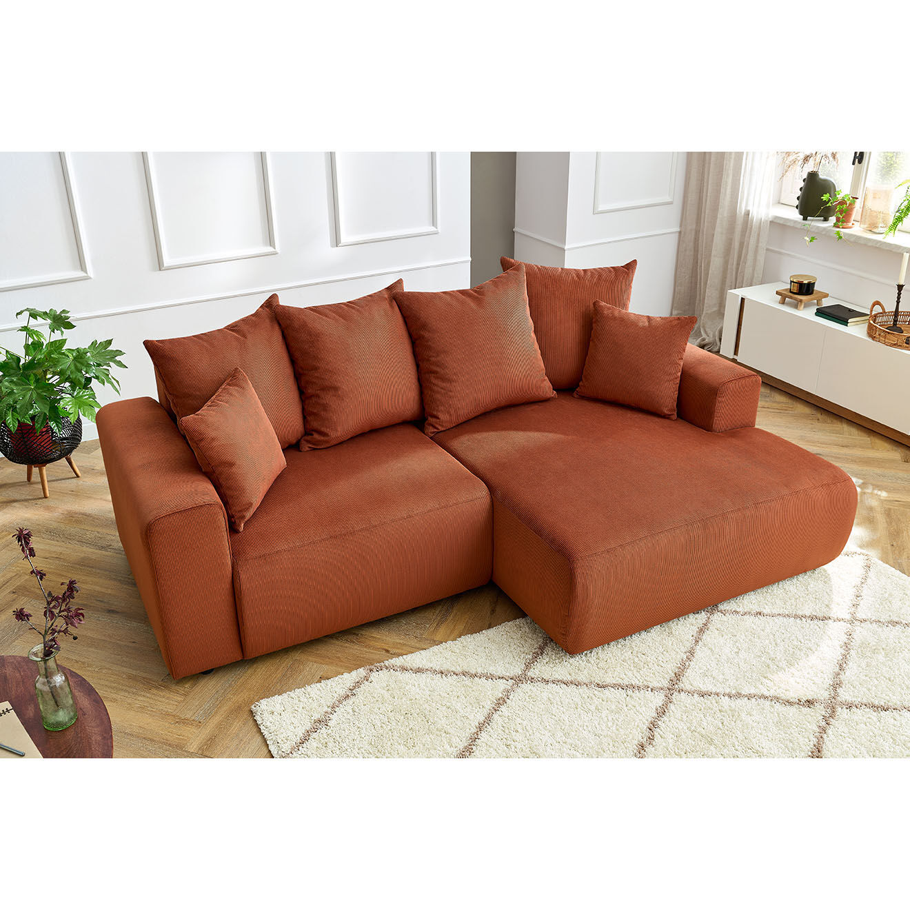 Bobochic Canapé d'angle fixe droit Enjoy orange - 237x147x95 cm