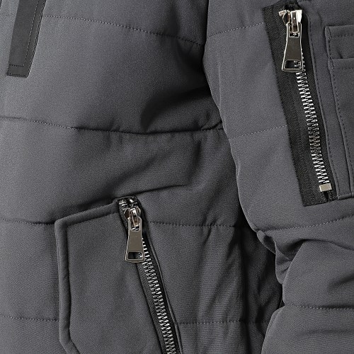 Doudoune Col Fourrure Gris Anthracite