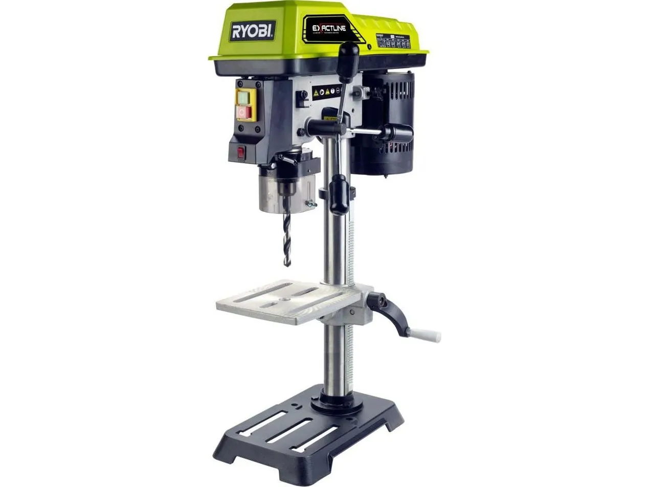 Ryobi RDP102L, Søjleboremaskine, Nøgle, Knapper, Løftestang, Sort, Grå, Stål, 0 - 45°, 390 W