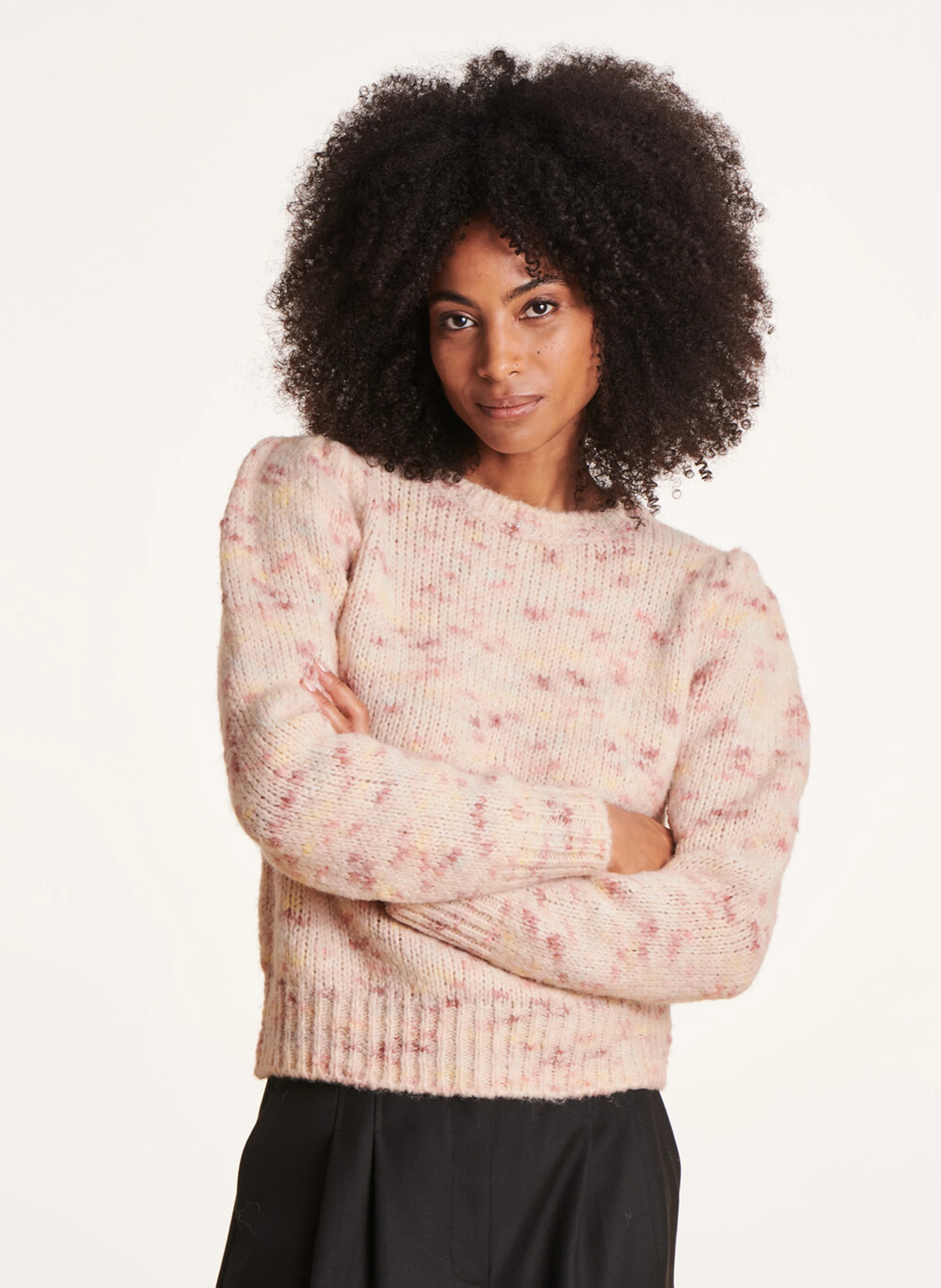 Pull ajusté à col rond | Rose