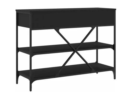 Table console avec tiroirs et étagères noir bois d'ingénierie