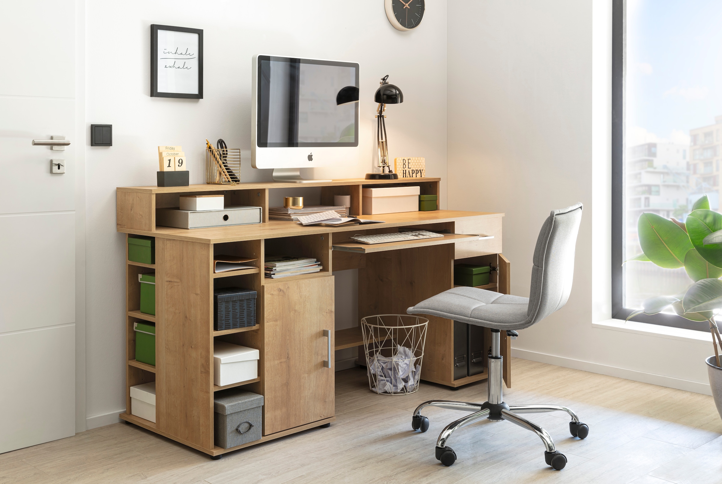 VOGL Möbelfabrik Schreibtisch »Timra mit Monitoraufsatz, Tastaturauszug & Towerfach,« Breite 154 oder 178 cm, Made in Germany